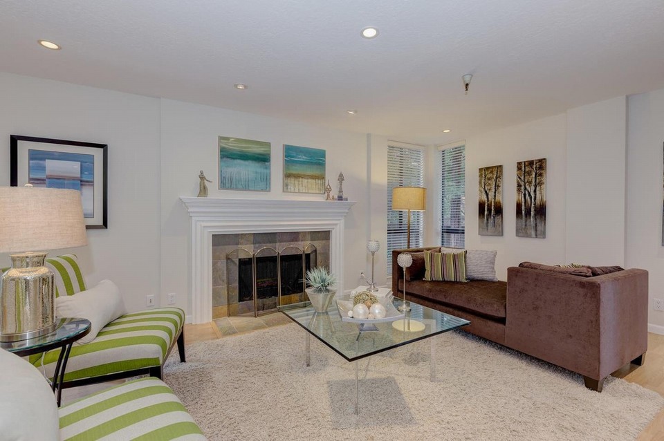 large living room with fireplace
